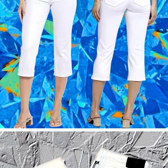 NWT NYDJ White Crop Capri Midrise Jeans Crystal Buttons Lift Tuck Size 8 or 10 - Picture 2 of 9